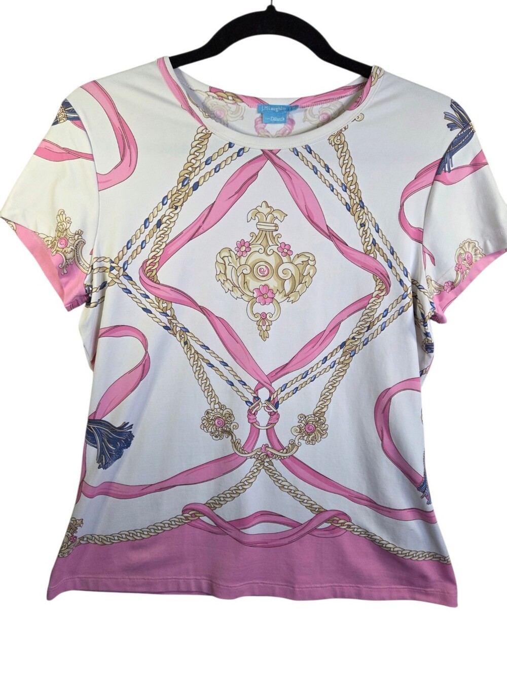J. MCLAUGHLIN Dillard' Smooth Stretch Equestrian Print Signature Tee Size Medium